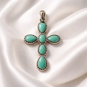 Premier Designs Crossover Reversible Cross Black/turquoise Enamel Pendant